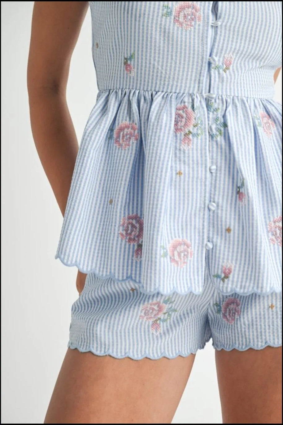 MABLE Stripe Embroidered Peplum Cami and Shorts Set-sets-Trendsi-[option4]-[option5]-[option6]-[option7]-[option8]-Shop-Boutique-Clothing-for-Women-Online