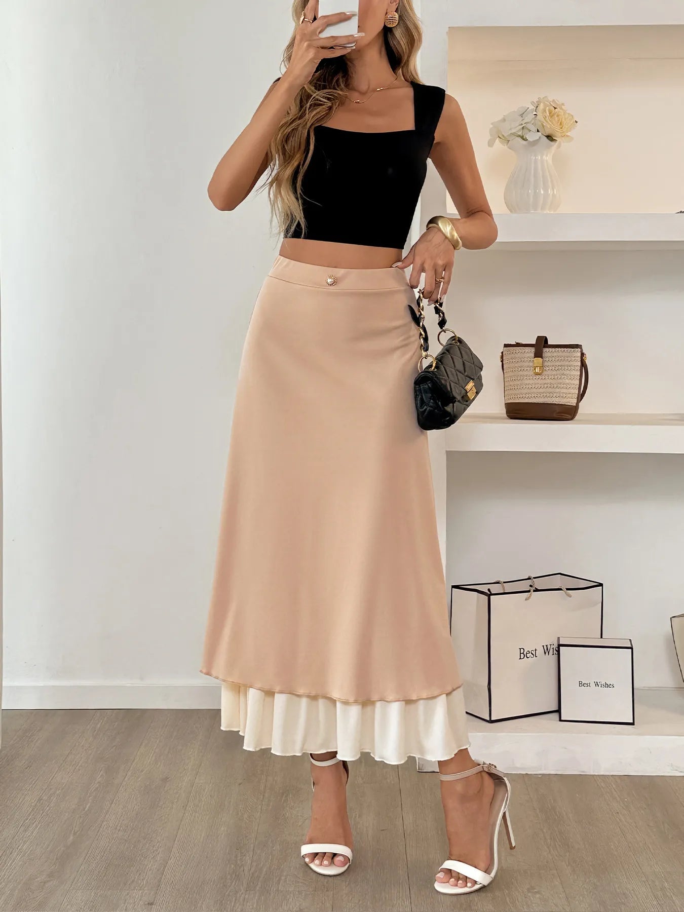 Layered Midi Skirt with Contrast Hem Detail-Skirts-Trendsi-[option4]-[option5]-[option6]-[option7]-[option8]-Shop-Boutique-Clothing-for-Women-Online