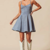 SO ME A Line Fit and Flare Denim Mini Dress-Dresses-Trendsi-[option4]-[option5]-[option6]-[option7]-[option8]-Shop-Boutique-Clothing-for-Women-Online
