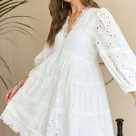 ADORA Lace Detail Tiered Eyelet V-Neck Babydoll Dress-Dresses-Trendsi-[option4]-[option5]-[option6]-[option7]-[option8]-Shop-Boutique-Clothing-for-Women-Online