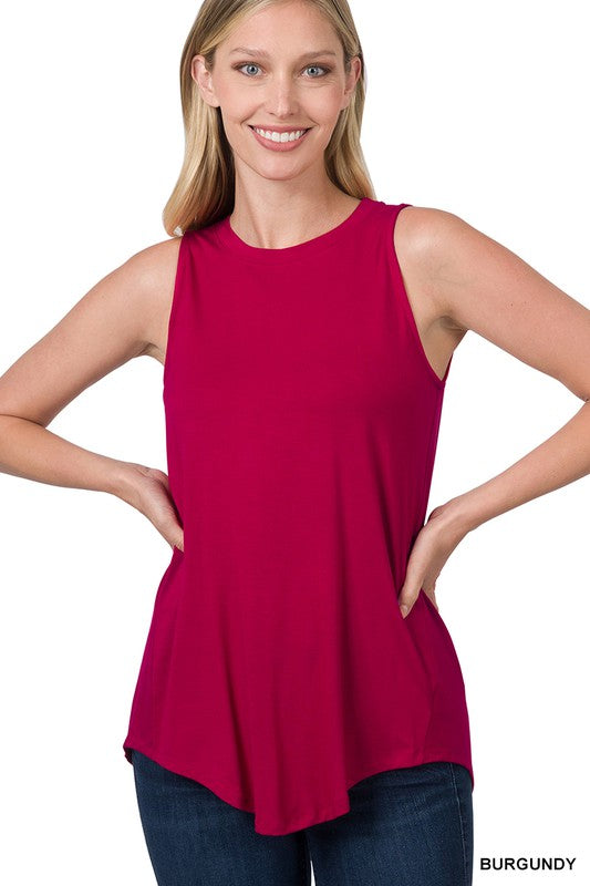 Zenana Luxe Rayon Round Neck Hi-Low Hem Tank Top-ZENANA-[option4]-[option5]-[option6]-[option7]-[option8]-Shop-Boutique-Clothing-for-Women-Online