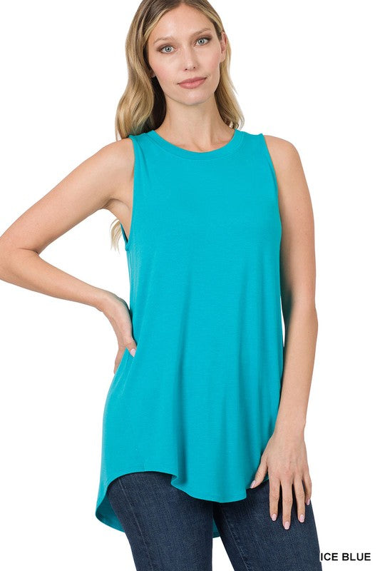 Zenana Luxe Rayon Round Neck Hi-Low Hem Tank Top-ZENANA-ICE BLUE-S-[option4]-[option5]-[option6]-[option7]-[option8]-Shop-Boutique-Clothing-for-Women-Online