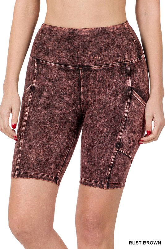 Zenana Mineral Wash Wide Waistband Pocket Biker Shorts-ZENANA-[option4]-[option5]-[option6]-[option7]-[option8]-Shop-Boutique-Clothing-for-Women-Online