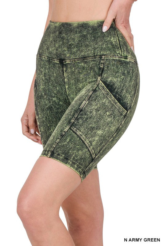 Zenana Mineral Wash Wide Waistband Pocket Biker Shorts-ZENANA-[option4]-[option5]-[option6]-[option7]-[option8]-Shop-Boutique-Clothing-for-Women-Online