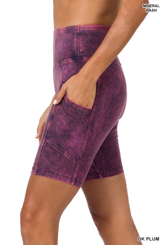 Zenana Mineral Wash Wide Waistband Pocket Biker Shorts-ZENANA-DK PLUM-S-[option4]-[option5]-[option6]-[option7]-[option8]-Shop-Boutique-Clothing-for-Women-Online
