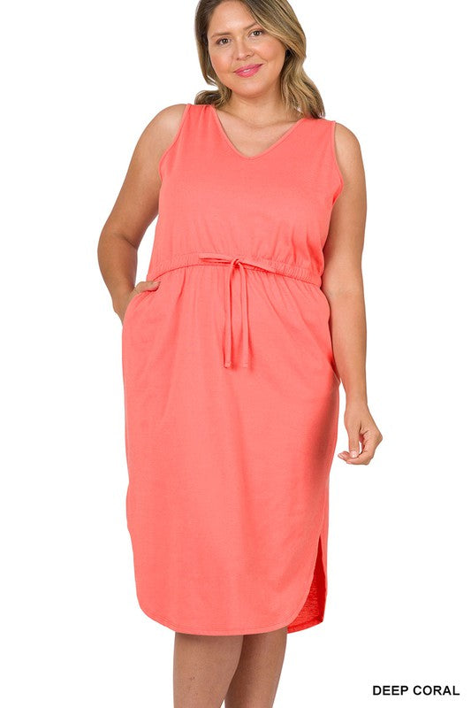 Zenana Plus Poly Cotton Drawstring Waist Curved Hem Dress-ZENANA-[option4]-[option5]-[option6]-[option7]-[option8]-Shop-Boutique-Clothing-for-Women-Online