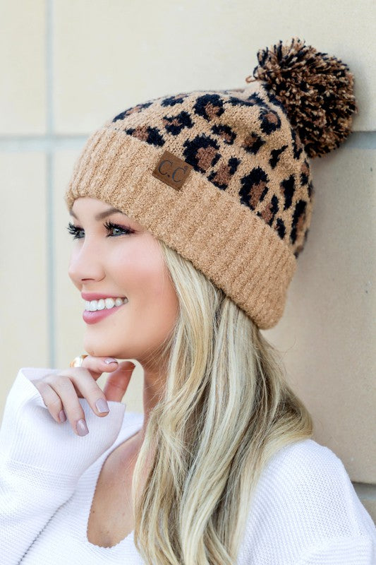 CC Leopard Pom Beanie-Aili's Corner-Latte-OneSize-[option4]-[option5]-[option6]-[option7]-[option8]-Shop-Boutique-Clothing-for-Women-Online