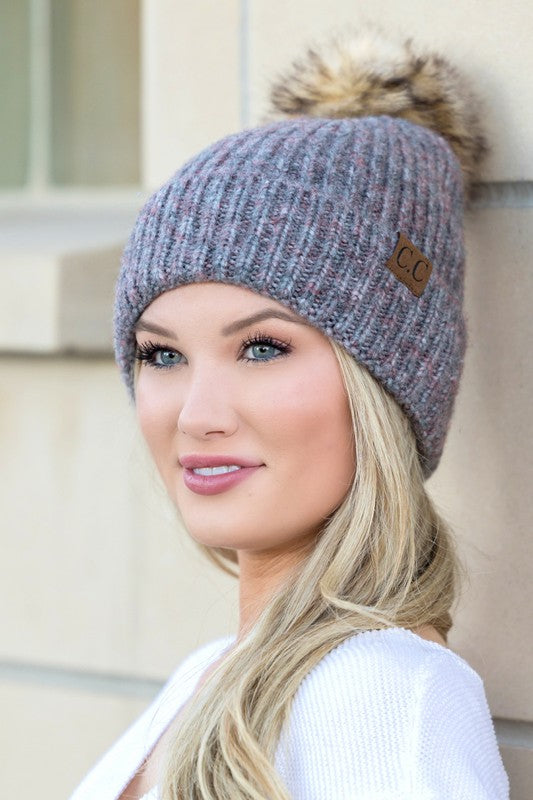 CC Cozy Marled Pom Beanie-Aili's Corner-Dk Gray-OneSize-[option4]-[option5]-[option6]-[option7]-[option8]-Shop-Boutique-Clothing-for-Women-Online