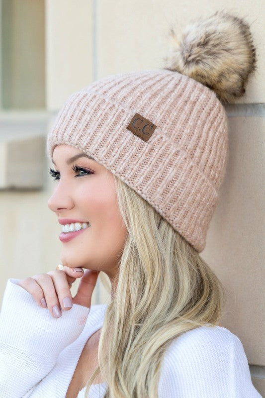 CC Cozy Marled Pom Beanie-Aili's Corner-Sand-OneSize-[option4]-[option5]-[option6]-[option7]-[option8]-Shop-Boutique-Clothing-for-Women-Online