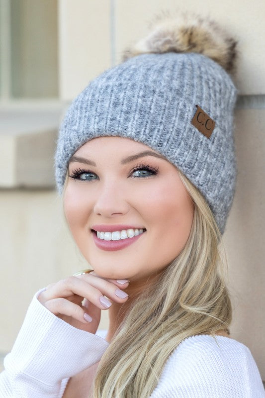 CC Cozy Marled Pom Beanie-Aili's Corner-Oatmeal-OneSize-[option4]-[option5]-[option6]-[option7]-[option8]-Shop-Boutique-Clothing-for-Women-Online