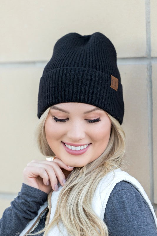 CC Fine Yarn Cuff Beanie-Aili's Corner-Black-OneSize-[option4]-[option5]-[option6]-[option7]-[option8]-Shop-Boutique-Clothing-for-Women-Online