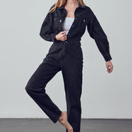 High Waist Flap Pocket Half Button Denim Jumpsuit-Denim Lab USA-[option4]-[option5]-[option6]-[option7]-[option8]-Shop-Boutique-Clothing-for-Women-Online