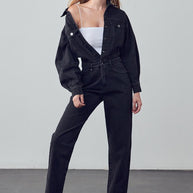 High Waist Flap Pocket Half Button Denim Jumpsuit-Denim Lab USA-[option4]-[option5]-[option6]-[option7]-[option8]-Shop-Boutique-Clothing-for-Women-Online