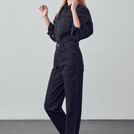 High Waist Flap Pocket Half Button Denim Jumpsuit-Denim Lab USA-[option4]-[option5]-[option6]-[option7]-[option8]-Shop-Boutique-Clothing-for-Women-Online