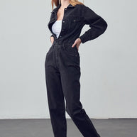 High Waist Flap Pocket Half Button Denim Jumpsuit-Denim Lab USA-[option4]-[option5]-[option6]-[option7]-[option8]-Shop-Boutique-Clothing-for-Women-Online