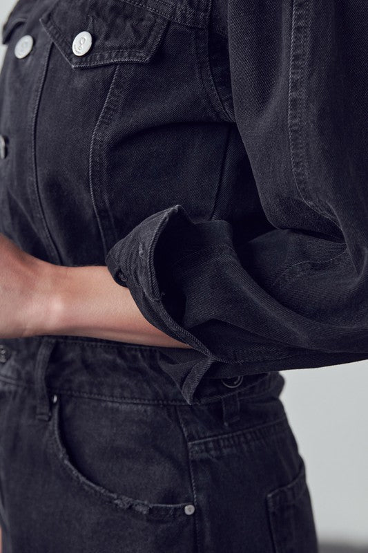 High Waist Flap Pocket Half Button Denim Jumpsuit-Denim Lab USA-[option4]-[option5]-[option6]-[option7]-[option8]-Shop-Boutique-Clothing-for-Women-Online