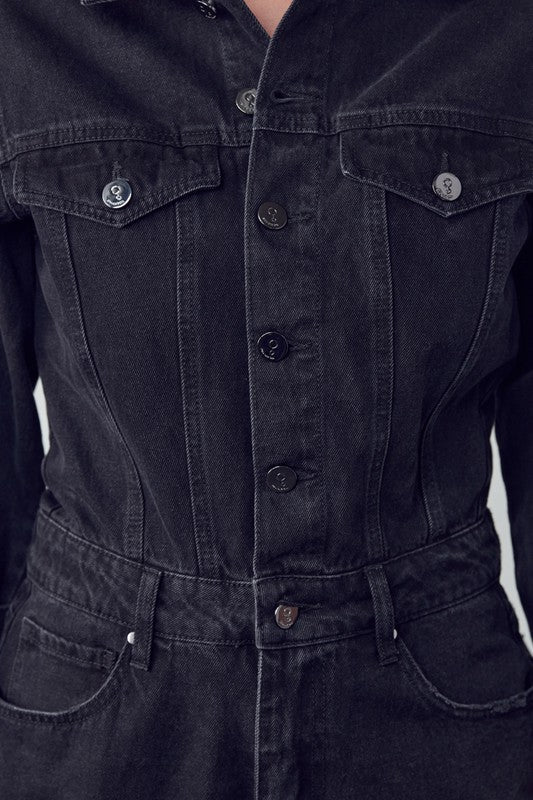 High Waist Flap Pocket Half Button Denim Jumpsuit-Denim Lab USA-[option4]-[option5]-[option6]-[option7]-[option8]-Shop-Boutique-Clothing-for-Women-Online