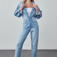 High Waist Flap Pocket Half Button Denim Jumpsuit-Denim Lab USA-[option4]-[option5]-[option6]-[option7]-[option8]-Shop-Boutique-Clothing-for-Women-Online
