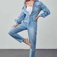 High Waist Flap Pocket Half Button Denim Jumpsuit-Denim Lab USA-[option4]-[option5]-[option6]-[option7]-[option8]-Shop-Boutique-Clothing-for-Women-Online