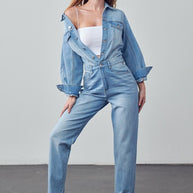 High Waist Flap Pocket Half Button Denim Jumpsuit-Denim Lab USA-[option4]-[option5]-[option6]-[option7]-[option8]-Shop-Boutique-Clothing-for-Women-Online