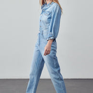 High Waist Flap Pocket Half Button Denim Jumpsuit-Denim Lab USA-[option4]-[option5]-[option6]-[option7]-[option8]-Shop-Boutique-Clothing-for-Women-Online