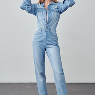 High Waist Flap Pocket Half Button Denim Jumpsuit-Denim Lab USA-[option4]-[option5]-[option6]-[option7]-[option8]-Shop-Boutique-Clothing-for-Women-Online