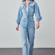 High Waist Flap Pocket Half Button Denim Jumpsuit-Denim Lab USA-[option4]-[option5]-[option6]-[option7]-[option8]-Shop-Boutique-Clothing-for-Women-Online