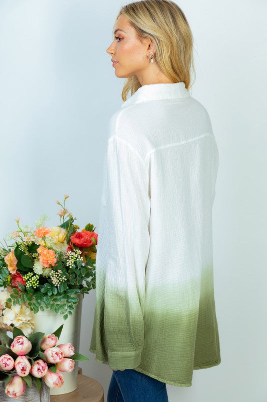 Cotton Gauze Deep Dye Shirt in Olive-Womens-Ave Shops-[option4]-[option5]-[option6]-[option7]-[option8]-Shop-Boutique-Clothing-for-Women-Online