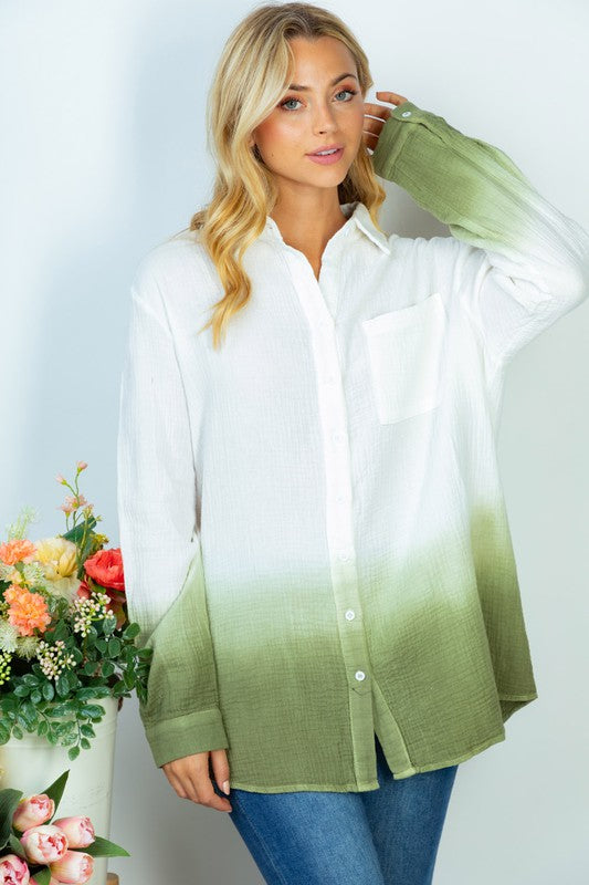 Cotton Gauze Deep Dye Shirt in Olive-Womens-Ave Shops-[option4]-[option5]-[option6]-[option7]-[option8]-Shop-Boutique-Clothing-for-Women-Online