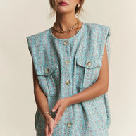 J.NNA Frayed Tweed Padded Shoulder Vest-Vest-Trendsi-[option4]-[option5]-[option6]-[option7]-[option8]-Shop-Boutique-Clothing-for-Women-Online