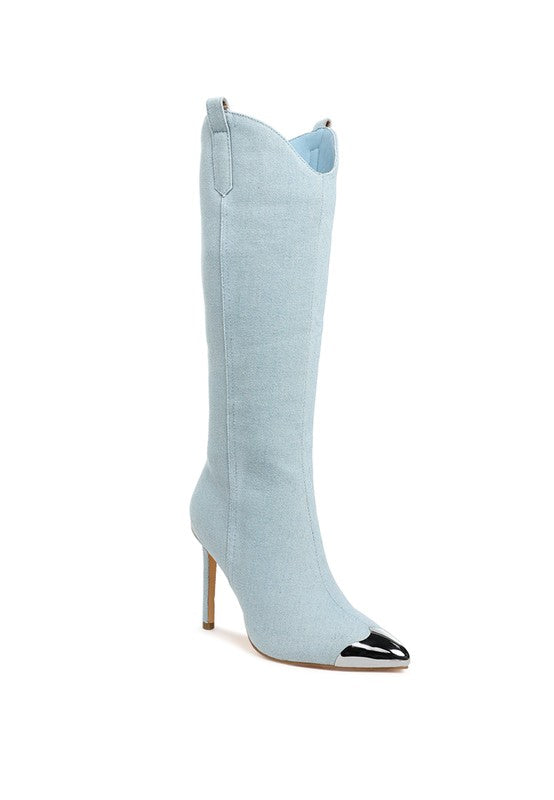 Ridda Metallic Cap Toe Denim Boots-Rag Company-[option4]-[option5]-[option6]-[option7]-[option8]-Shop-Boutique-Clothing-for-Women-Online
