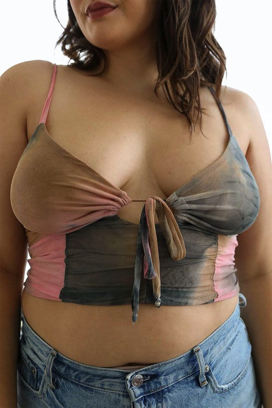 Plus Size Tie Dye Mesh Keyhole Front Brami Top-Leto Accessories-[option4]-[option5]-[option6]-[option7]-[option8]-Shop-Boutique-Clothing-for-Women-Online