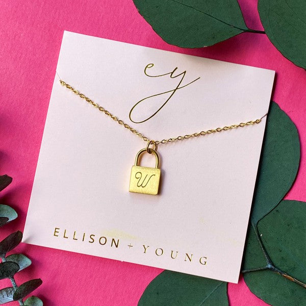 Scripted Notes Locket Initial Necklace-Ellison and Young-W-OS-[option4]-[option5]-[option6]-[option7]-[option8]-Shop-Boutique-Clothing-for-Women-Online