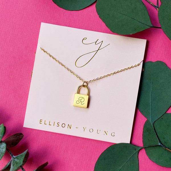 Scripted Notes Locket Initial Necklace-Ellison and Young-R-OS-[option4]-[option5]-[option6]-[option7]-[option8]-Shop-Boutique-Clothing-for-Women-Online