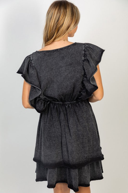 Short Flutter Sleeve Solid Knit Dress in Black-Dresses-White Birch-[option4]-[option5]-[option6]-[option7]-[option8]-Shop-Boutique-Clothing-for-Women-Online