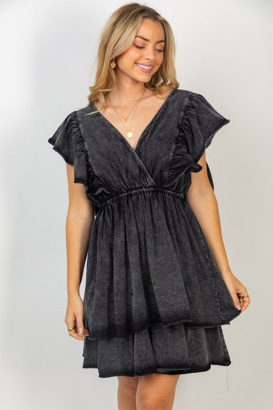 Short Flutter Sleeve Solid Knit Dress in Black-Dresses-White Birch-[option4]-[option5]-[option6]-[option7]-[option8]-Shop-Boutique-Clothing-for-Women-Online