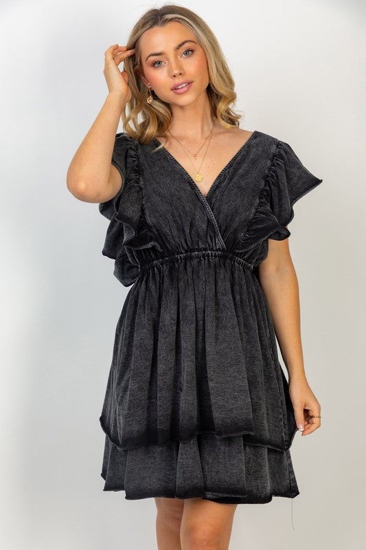 Short Flutter Sleeve Solid Knit Dress in Black-Dresses-White Birch-[option4]-[option5]-[option6]-[option7]-[option8]-Shop-Boutique-Clothing-for-Women-Online