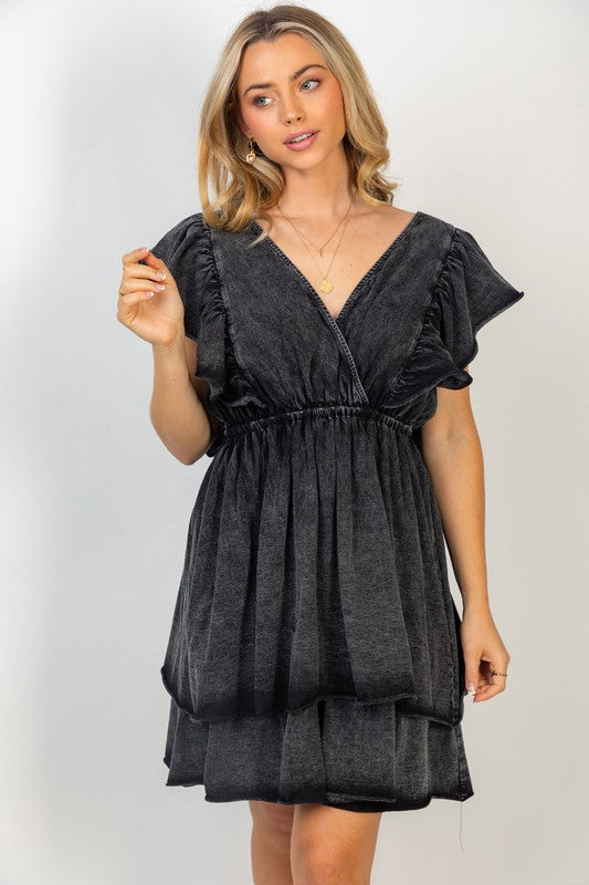 Short Flutter Sleeve Solid Knit Dress in Black-Dresses-White Birch-[option4]-[option5]-[option6]-[option7]-[option8]-Shop-Boutique-Clothing-for-Women-Online