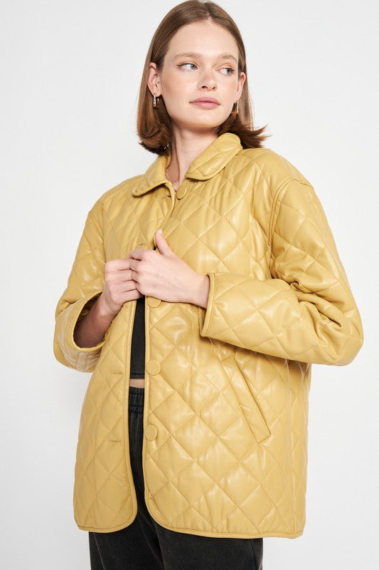 QUILTED PU BUTTON DOWN JACKET-Emory Park-[option4]-[option5]-[option6]-[option7]-[option8]-Shop-Boutique-Clothing-for-Women-Online