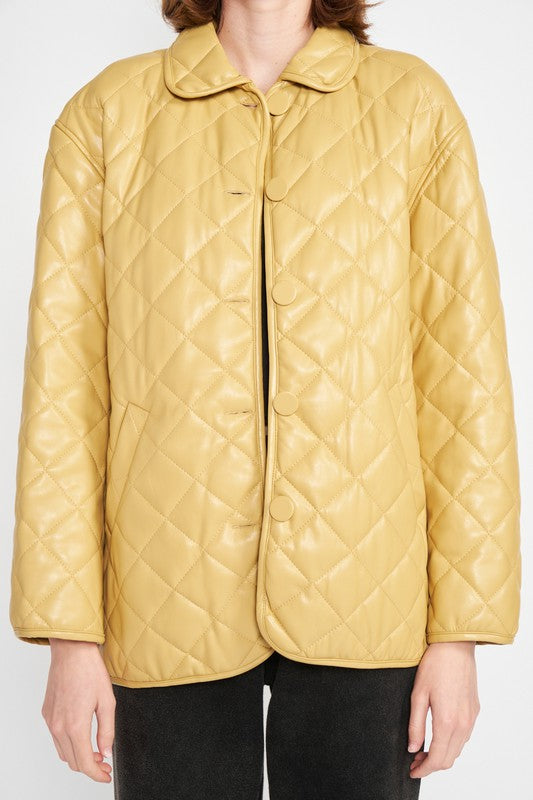 QUILTED PU BUTTON DOWN JACKET-Emory Park-[option4]-[option5]-[option6]-[option7]-[option8]-Shop-Boutique-Clothing-for-Women-Online