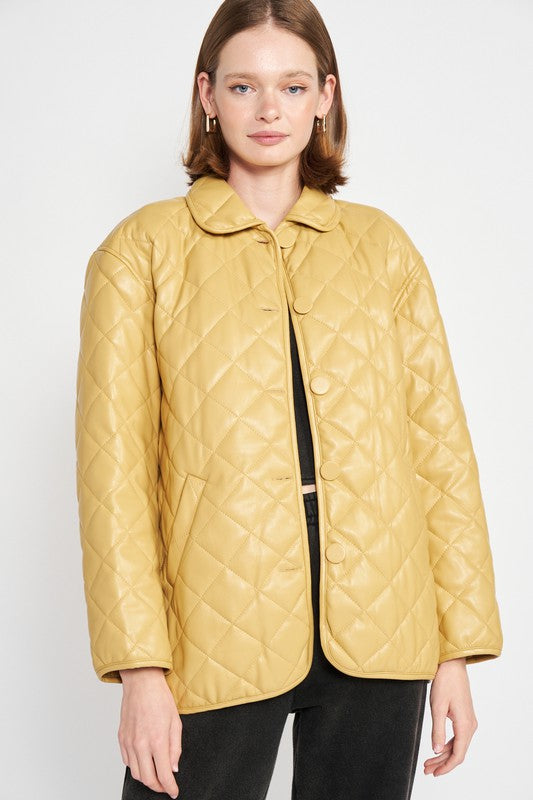 QUILTED PU BUTTON DOWN JACKET-Emory Park-[option4]-[option5]-[option6]-[option7]-[option8]-Shop-Boutique-Clothing-for-Women-Online