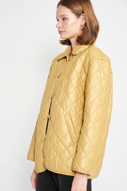 QUILTED PU BUTTON DOWN JACKET-Emory Park-[option4]-[option5]-[option6]-[option7]-[option8]-Shop-Boutique-Clothing-for-Women-Online