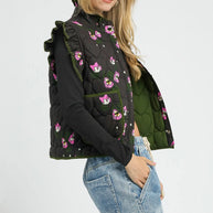Umgee Ruffled Quilted Floral Snap Down Vest-Vest-Trendsi-[option4]-[option5]-[option6]-[option7]-[option8]-Shop-Boutique-Clothing-for-Women-Online