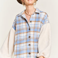 Multi plaid fuzzy sleeve jacket PLUS SIZE-Jade By Jane-BLUE-1X-[option4]-[option5]-[option6]-[option7]-[option8]-Shop-Boutique-Clothing-for-Women-Online