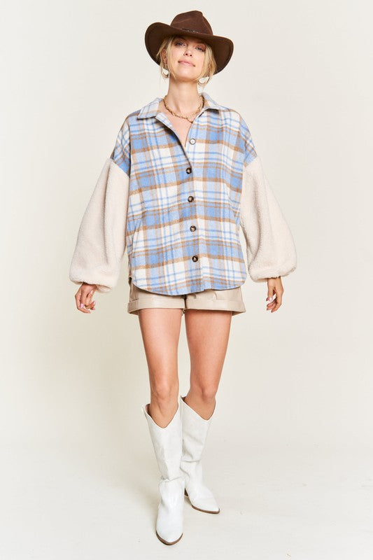 Multi plaid fuzzy sleeve jacket PLUS SIZE-Jade By Jane-[option4]-[option5]-[option6]-[option7]-[option8]-Shop-Boutique-Clothing-for-Women-Online