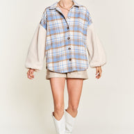 Multi plaid fuzzy sleeve jacket PLUS SIZE-Jade By Jane-[option4]-[option5]-[option6]-[option7]-[option8]-Shop-Boutique-Clothing-for-Women-Online