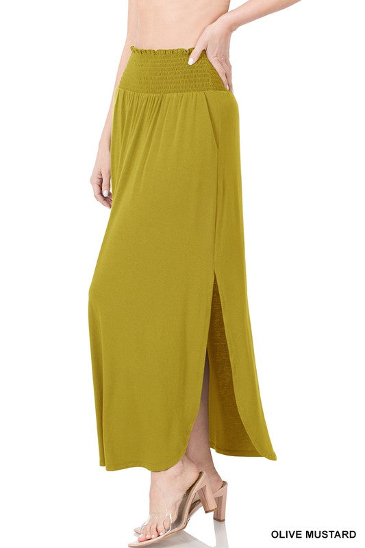 Zenana Smocked Waist Side Slit Maxi Skirt-ZENANA-[option4]-[option5]-[option6]-[option7]-[option8]-Shop-Boutique-Clothing-for-Women-Online