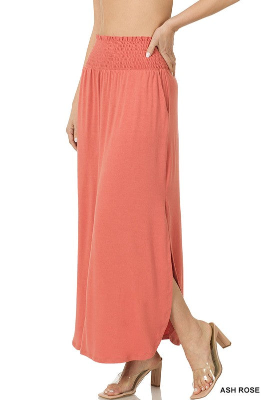 Zenana Smocked Waist Side Slit Maxi Skirt-ZENANA-[option4]-[option5]-[option6]-[option7]-[option8]-Shop-Boutique-Clothing-for-Women-Online