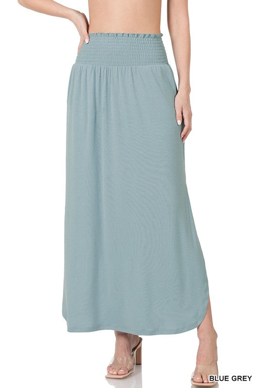 Zenana Smocked Waist Side Slit Maxi Skirt-ZENANA-[option4]-[option5]-[option6]-[option7]-[option8]-Shop-Boutique-Clothing-for-Women-Online