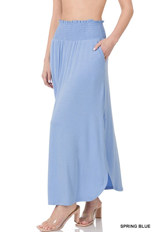 Zenana Smocked Waist Side Slit Maxi Skirt-ZENANA-[option4]-[option5]-[option6]-[option7]-[option8]-Shop-Boutique-Clothing-for-Women-Online